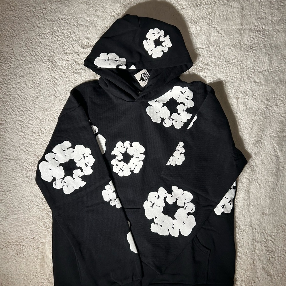 Stylish Black Hoodie with White Floral Design